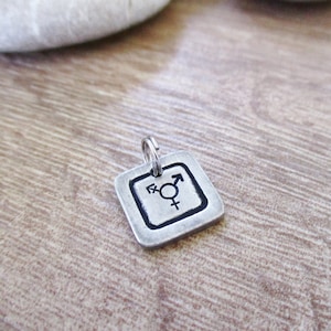 Tiny Transgender Pendant, Trans symbol, half inch pewter square, FTM charm, MTF charm, transgender charm, trans charm, lgbtq, trans gift