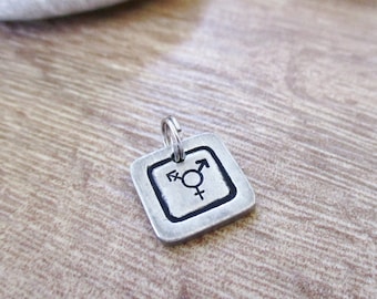Tiny Transgender Pendant, Trans symbol, half inch pewter square, FTM charm, MTF charm, transgender charm, trans charm, lgbtq, trans gift