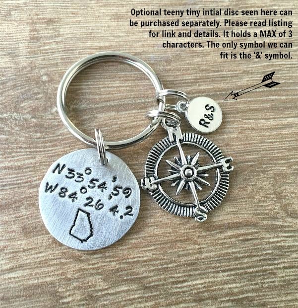 GPS Coordinate Keychain Latitude Longitude Pewter Disc Etsy