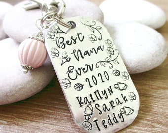 Personalized Best Nana Ever Keychain with up to 5 names, custom grandmother gift, Grandma keychain, pastel bead, lobster clasp, Mother's Day