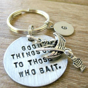 Good Things Come to Those Who Bait Keychain, Personalized Fishing keychain, fisherman keychain, fisherman gifts, gifts for fisherman