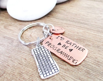 Programmer Keychain, I'd Rather Be Programming with computer keyboard charm, Computer keychain, Coder gift, Hacker gift, initial disc choice