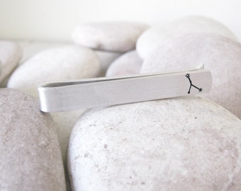 Cancer Tie Bar, Cancer Constellation tie clip, skinny tie clip, Zodiac Tie Clip, pick sign or constellation, optional 8 characters on back