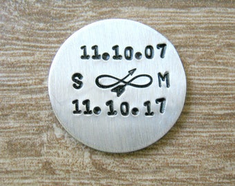 Personalized Golf Ball Marker, Anniversary gift, Couples initials, Infinity symbol, anniversary date, golf gift, golfer gift, Valentine gift