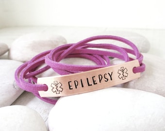 Epilepsy Med Alert Wrap Bracelet, Medical Alert Bracelet, seizure disorder, CUSTOMIZE with 12 letters, Epileptic Bracelet, I have seizures