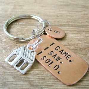 Real Estate Keychain, I Came.  I Saw.  I Sold, house charm, Real Estate gift, optional personalized initial disc, see pictures for examples
