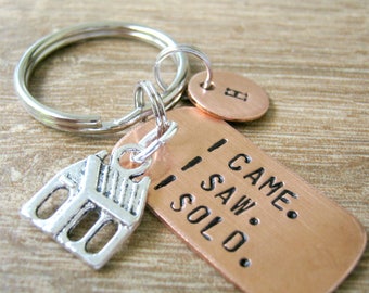 Real Estate Keychain, I Came.  I Saw.  I Sold, house charm, Real Estate gift, optional personalized initial disc, see pictures for examples