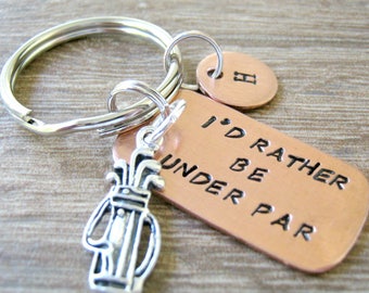 Personalized Golf Keychain, I'd Rather Be Under Par Keychain, Funny golf gift, Golfer gift, gift for golfer, initial disc option, golf humor