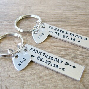 To Have and To Hold Keychains Set of 2, From This Day Forward, Wedding Gift, Vows, Anniversary Gift, Anniversary date, initials on hearts