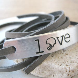 Love Football Bracelet, Football Love Bracelet, choose leather color, football player, football gifts, Leather Wrap, football fan gifts