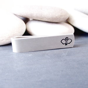 Pickleball Tie Bar, skinny tie bar, optional backside wording, limit 8 characters great pickleball husband or boyfriend gift, aluminum