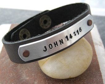 Personalized Bible Verse Leather Cuff Bracelet, Bible Verse Bracelet, choose your own verse or wording, read listng for specs