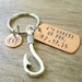 I'm Hooked On You Keychain, Fish Hook Charm, Fishing Keychain, fisherman gift, optional initial disc, add your anniversary date 