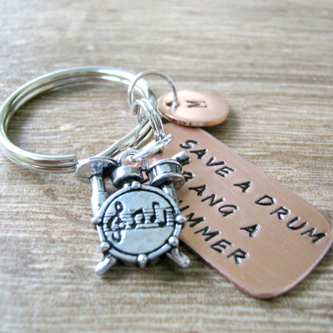 Save a Drum Bang a Drummer Keychain Drummer Gift Drums Etsy