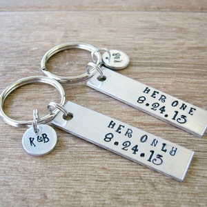Her One Her Only Keychain Set of 2, Lesbian Couple Keychains, Hers and Hers, Girlfriend Gift, Anniversary date, initial disc, Valentines Day