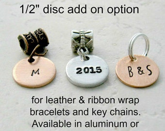 Half Inch Disc Add on for your keychain, bracelet, or necklace. Available in aluminum or copper, 20mm, holds 4 CHARACTERS MAX
