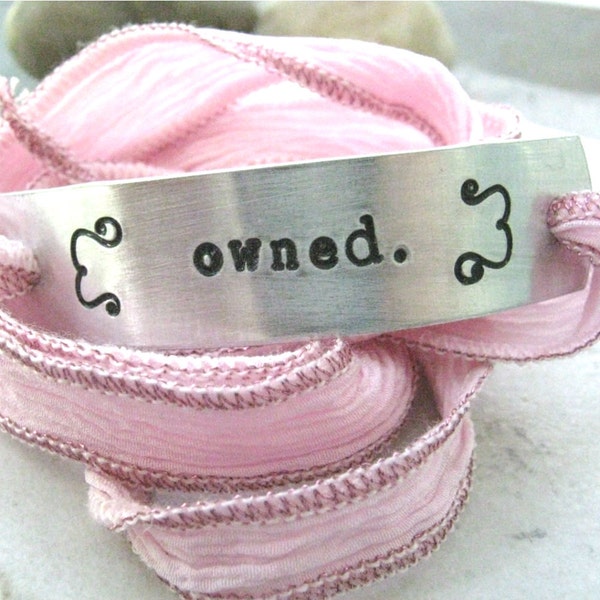 Owned Bracelet, Silk Ribbon Wrap, Slave bracelet, DDlg bracelet, Little Bracelet, aluminum tag, choice of ribbon, customize, read listing