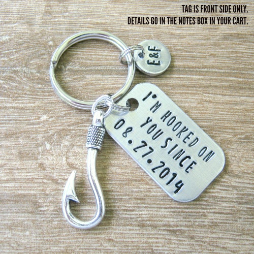I'm Hooked on You Keychain With Fish Hook Charm Fishing Etsy
