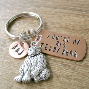 Personalized You're My Big Teddy Bear keychain, choose to add optional initial disc, anniversary gift, engagement gift, valentine's day