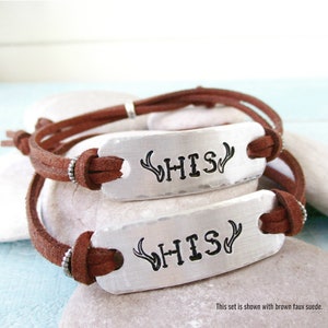 Gay Couple Bracelets, His and His Matching Bracelets, Antler design, choose from faux suede or distressed leather cord, his and his gifts