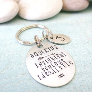 Personalized Aquarius Key chain, Aquarius symbol keychain, Aquarius Gift, Aquarius Traits, Water sign, Zodiac Key chain, initial disc