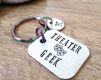 Personalized Theater Geek keychain, Theater lovers gift, Drama keychain, Director gift, acting, theater geek gift, optional initial disc