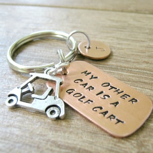 Golf Keychain, Golf Cart Keychain, My Other Car is a Golf Cart Keychain, Golf Cart Charm, Golfer gift, gift for golfer, initial disc option