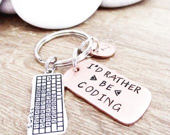 Programmer Keychain, I'd Rather Be Coding with computer keyboard charm, Computer keychain, Coder gift, Hacker gift, initial disc choice