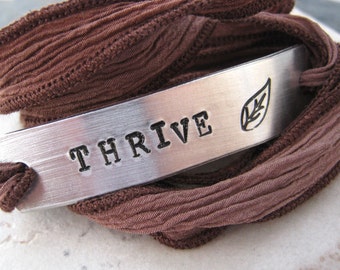 THRIVE Bracelet, Motivational Bracelet, Encouragement Bracelet, Inspirational Bracelet, Inspiration Bracelet, silk ribbon wrap, aluminum tag