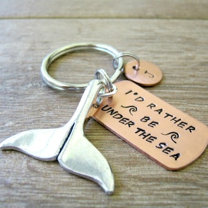 I&#39;d Rather Be Under the Sea Keychain, Mermaid Keychain, Whale Tail Keychain, Whale Keychain, Wave keychain, love whales, aquatic keychain