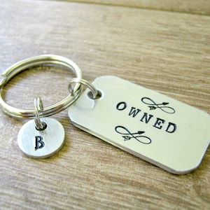 Owned Keychain, power exchange fetish keychain, slave keychain, gift for slave, sub keychain, optional personalized initial disc
