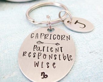 Personalized Capricorn Key chain, Capricorn symbol keychain, Capricorn Gift, Capricorn Traits, Capricorn Horoscope, Zodiac, optional initial