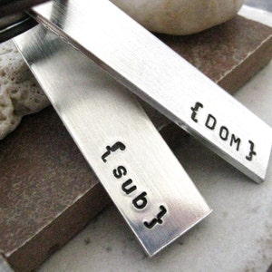 Dom and sub keychains, set of 2 Aluminum Bar Keychains, hand stamped, power exchange couples keychains, read listing, see all pics