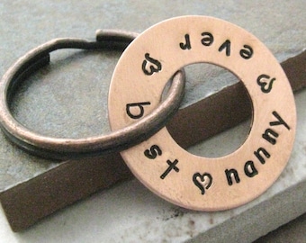 Best Nanny Ever Copper Keychain, hand stamped, nanny keychain, nanny gift, personalization or customization avail, please read listing