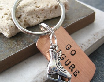 Go Figure Keychain, Ice Skating Keychain, ice skating, figure skating, ice dancing, winter sports, figure skater gift, optional initial disc