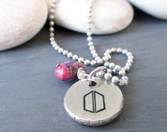 BTS Army Enlistment Necklace, Army logo on front, 2025 on back, korean heart, purple jasper bead, choice of chain or cord, Bangtan gift