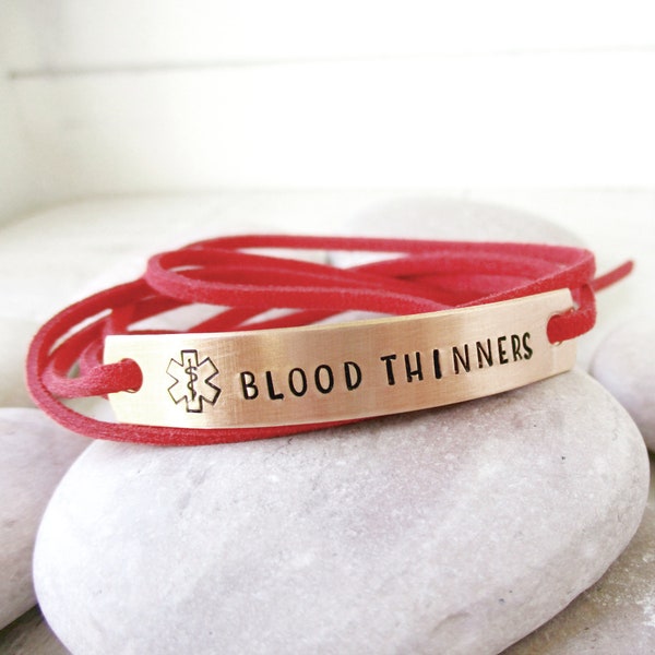 Blood Thinners Medical Alert Bracelet, on Anticoagulants meds, med alert, can be CUSTOMIZED with 12 letters, faux suede cord is vegan