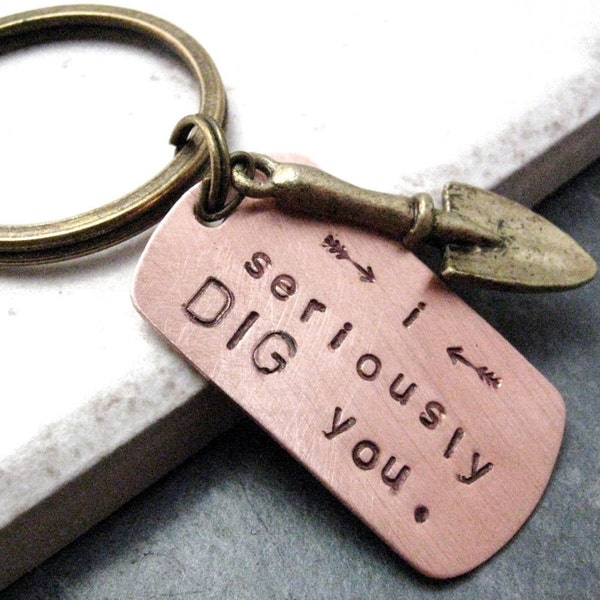 I Seriously Dig You Key Chain Trowel Charm with split ring, IMPORTANT - key chain now comes with SILVER ring and shovel.