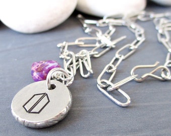 BTS Army Enlistment Necklace, Army logo on front, 2025 on back, korean heart, purple jasper bead, choice of chain or cord, Bangtan gift