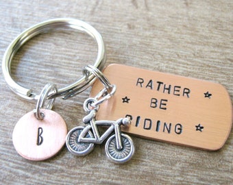 Rather Be Riding Keychain, Bike Rider's, Keychain, bicycle keychain, biking keychain, bike lover's gift, optional personalized initial disc,