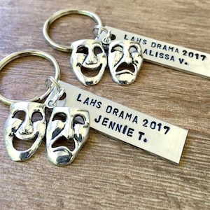Personalized Drama Keychain, Theater Keychain, Acting Keychain, Actor Keychain, Senior Drama Gifts, Acting Teacher gift, Drama Teacher Gift