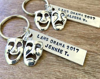 Personalized Drama Keychain, Theater Keychain, Acting Keychain, Actor Keychain, Senior Drama Gifts, Acting Teacher gift, Drama Teacher Gift