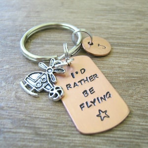 I&#39;d Rather Be Flying Keychain, Helicopter Pilot keychain, Helicopter Keychain, helicopter charm, Chopper, pilot gift, optional initial disc