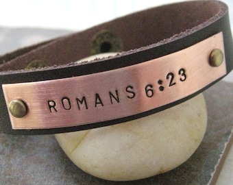 Personalized Bible Verse Bracelet, Bible Bracelet, 1/2 inch leather cuff, choose your own verse or other details, 15 character max