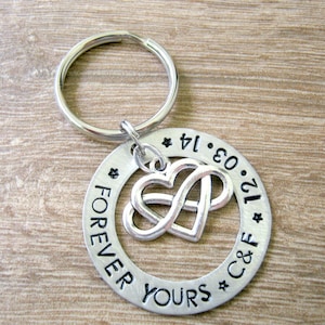 Couples Anniversary Keychain, Infinity Heart Charm, Forever Yours Keychain, Couples Keychain, Anniversary gift, personalize your details