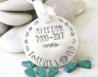 Cat Memorial Ornament, Loss of Cat, Forever Loved Ornament, personalize name & years, cat remembrance, pet memorial, Pet ornament, pet loss