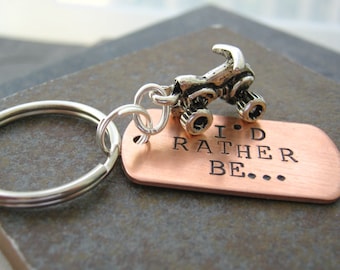 4 Wheeler ATV Keychain, I'd Rather Be with ATV charm and split ring, gifts under 20, 4 wheeling, all terrain vehicle, optional initial disc