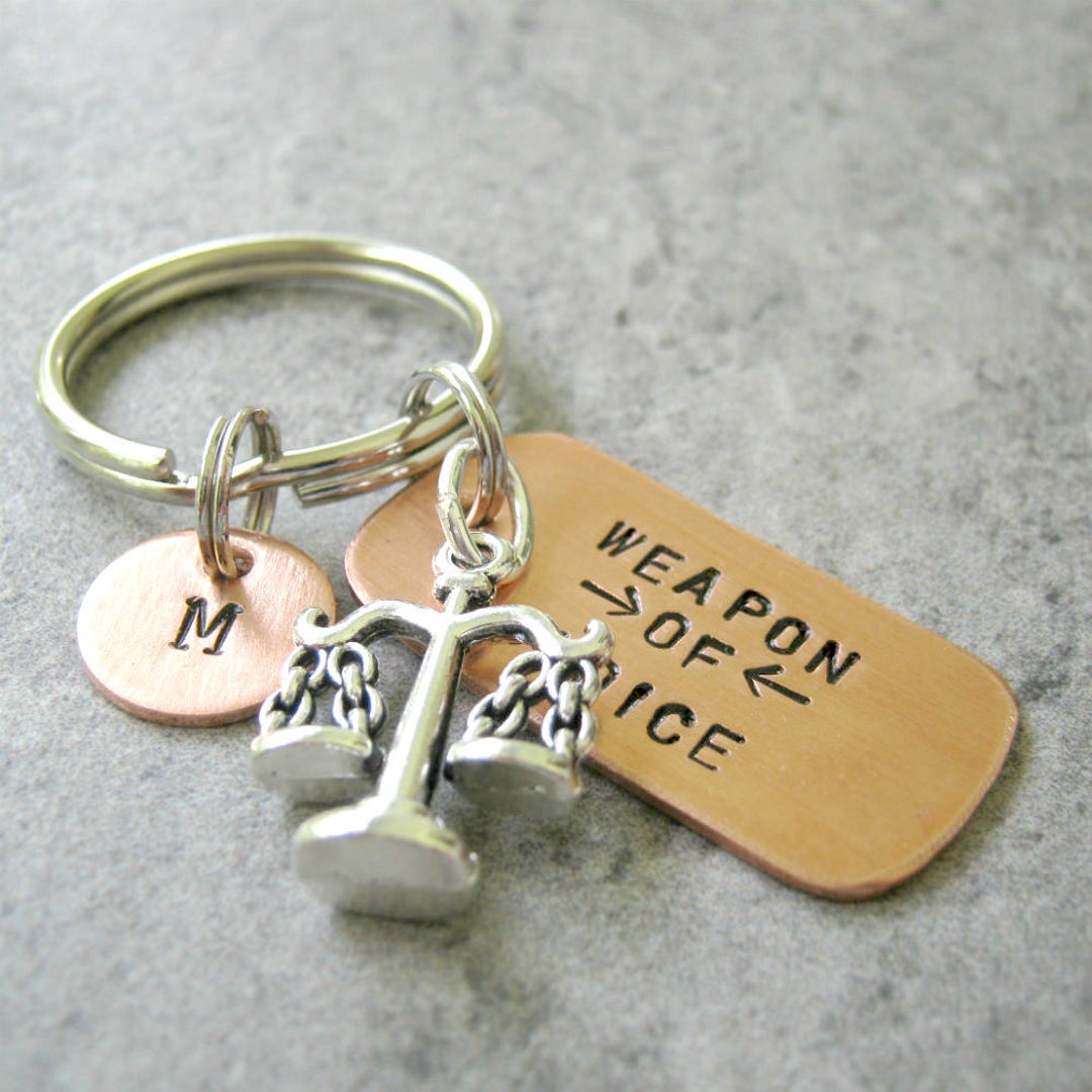 SCALES OF JUSTICE Keychain, Personalized Lawyer Keychain, Weapon of ...