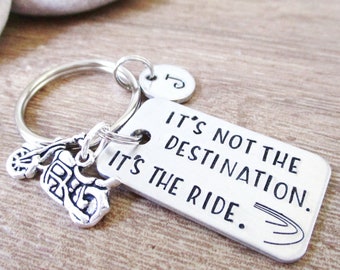 Personalized Motorcycle Keychain, Its not the destination, its the ride, motorcycle gift, optional initial disc, motorcycle quote, open road