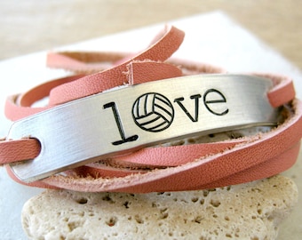 Love Volleyball Bracelet, Volleyball Love Bracelet, choose your leather color, volleyball player, Leather Wrap, Sports, volleyball gifts